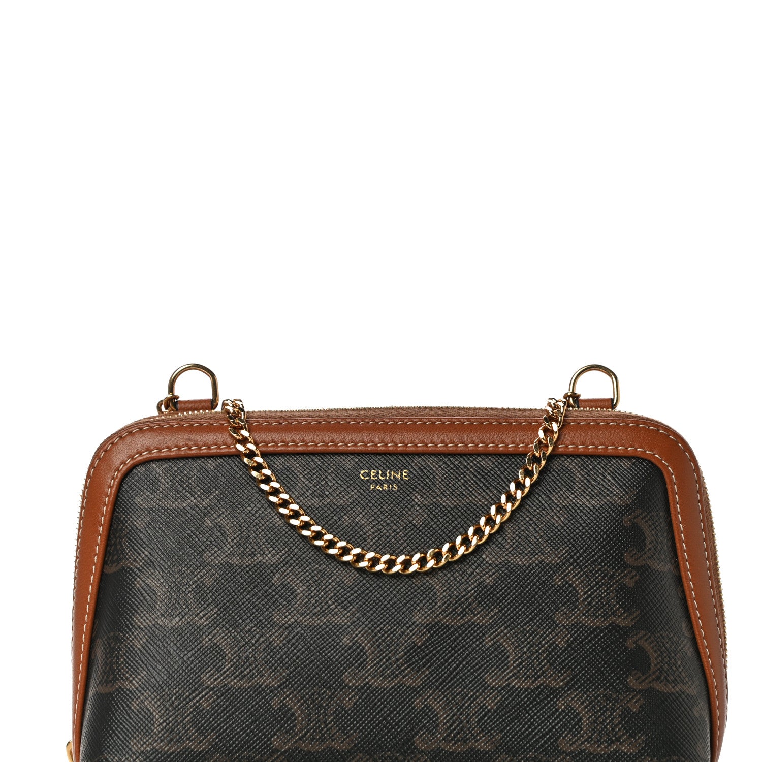 Celine Triomphe Canvas Calfskin Mini Clutch on Chain Tan 5 of 7