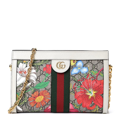 Gucci GG Supreme Monogram Flora Web Small Ophidia Chain Shoulder Bag White 1 of 11