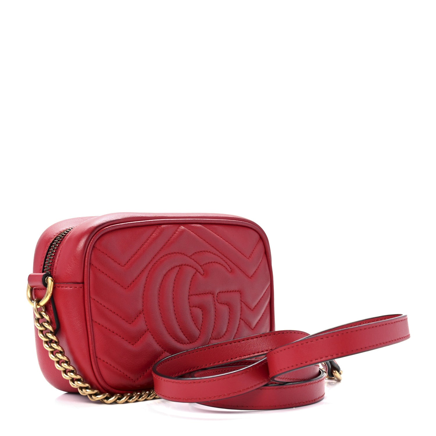 Gucci Calfskin Matelasse Mini GG Marmont Chain Shoulder Bag Hibiscus Red 3 of 13