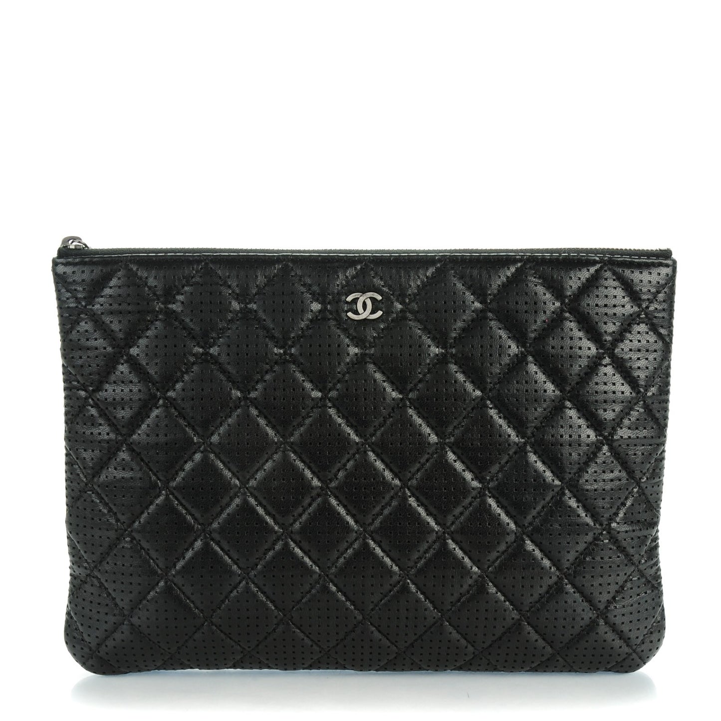 Perforated Lambskin Quilted Medium Cosmetic Case Black