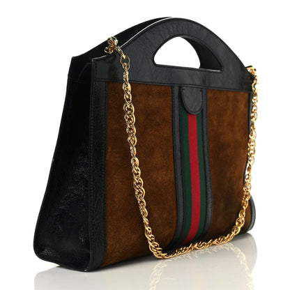 Gucci Suede Patent GG Web Medium Ophidia Top Handle Chain Nocciola Black 3 of 14
