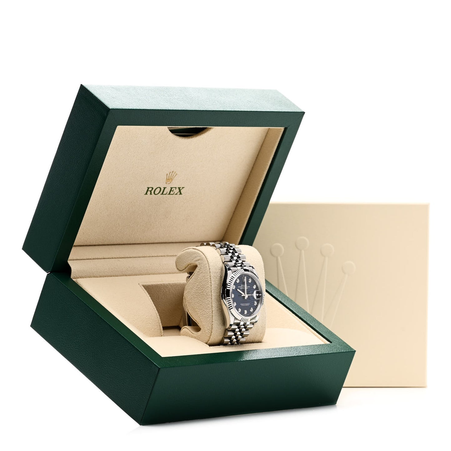 Stainless Steel 18K White Gold Diamond 36mm Oyster Perpetual Datejust Watch Blue Fluted 126234