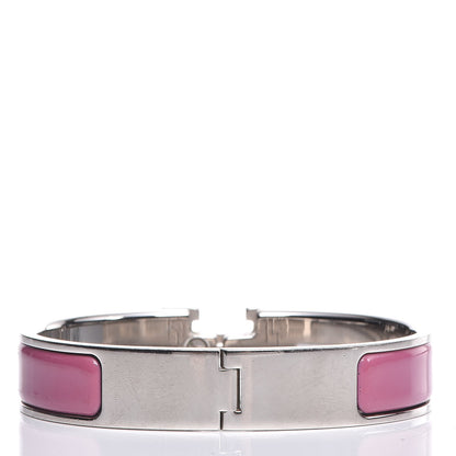 Hermes Enamel Narrow Clic Clac H Bracelet PM Rose Velours White 3 of 4