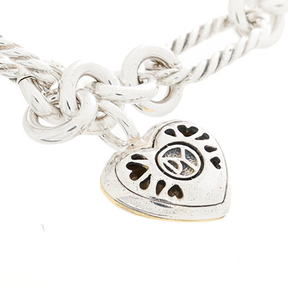 David Yurman Sterling Silver 18K Yellow Gold Cable Heart Charm Bracelet 3 of 4