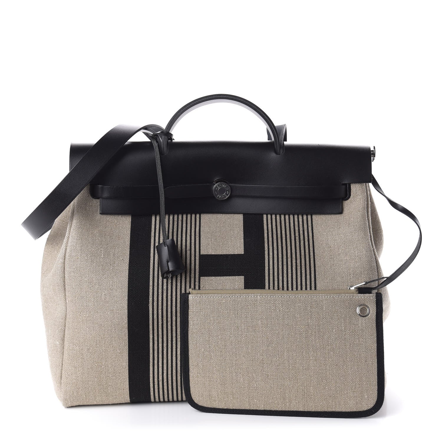 Hermes Vache Hunter Toile H Vibration Herbag Zip 39 MM Ecru Black White 1 of 10