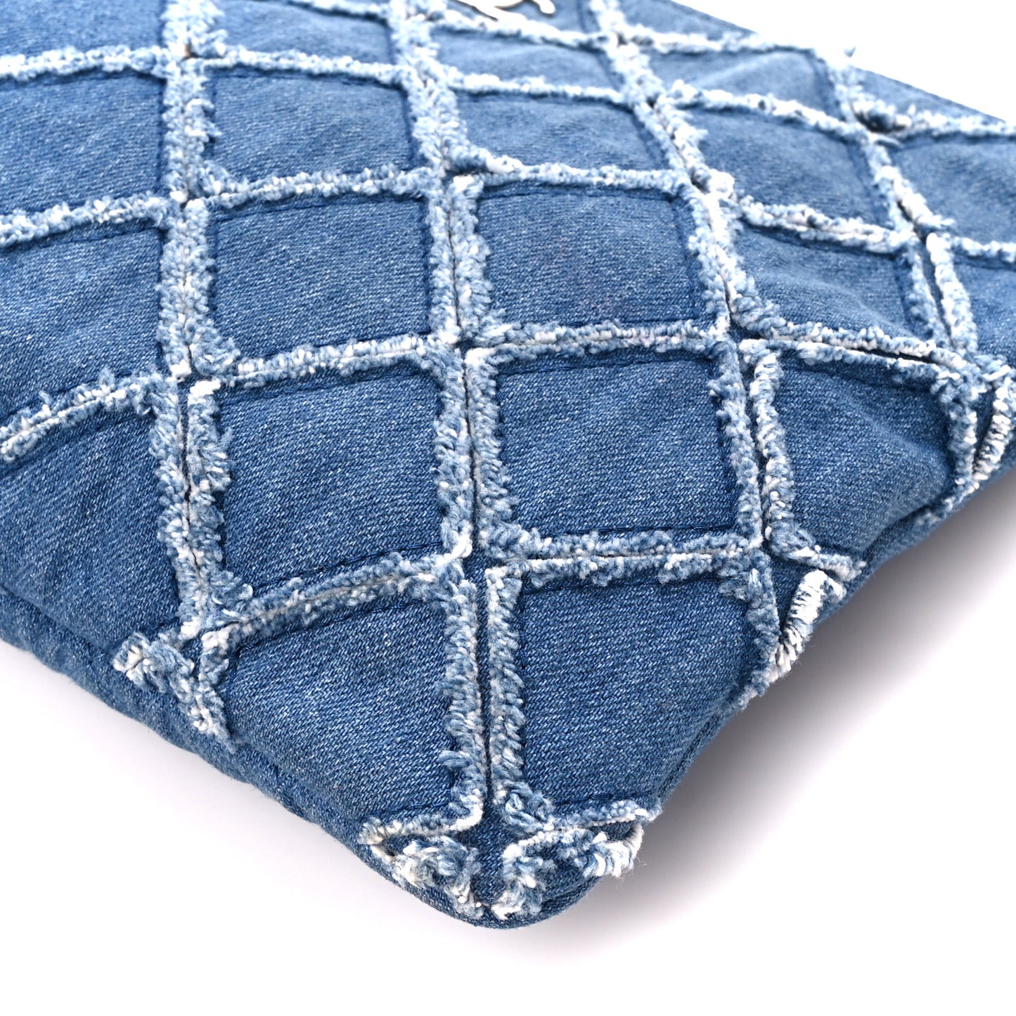 Denim Frayed Medium Cosmetic Case Blue