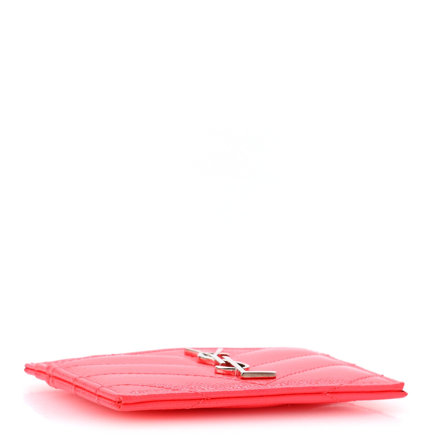 Saint Laurent Patent Grain De Poudre Matelasse Chevron Monogram Credit Card Case Neon Pink 4 of 10
