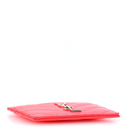Saint Laurent Patent Grain De Poudre Matelasse Chevron Monogram Credit Card Case Neon Pink 4 of 10