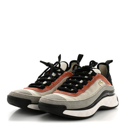 Chanel Fabric Suede CC Sneakers 38.5 White Light Grey Pink 4 of 11