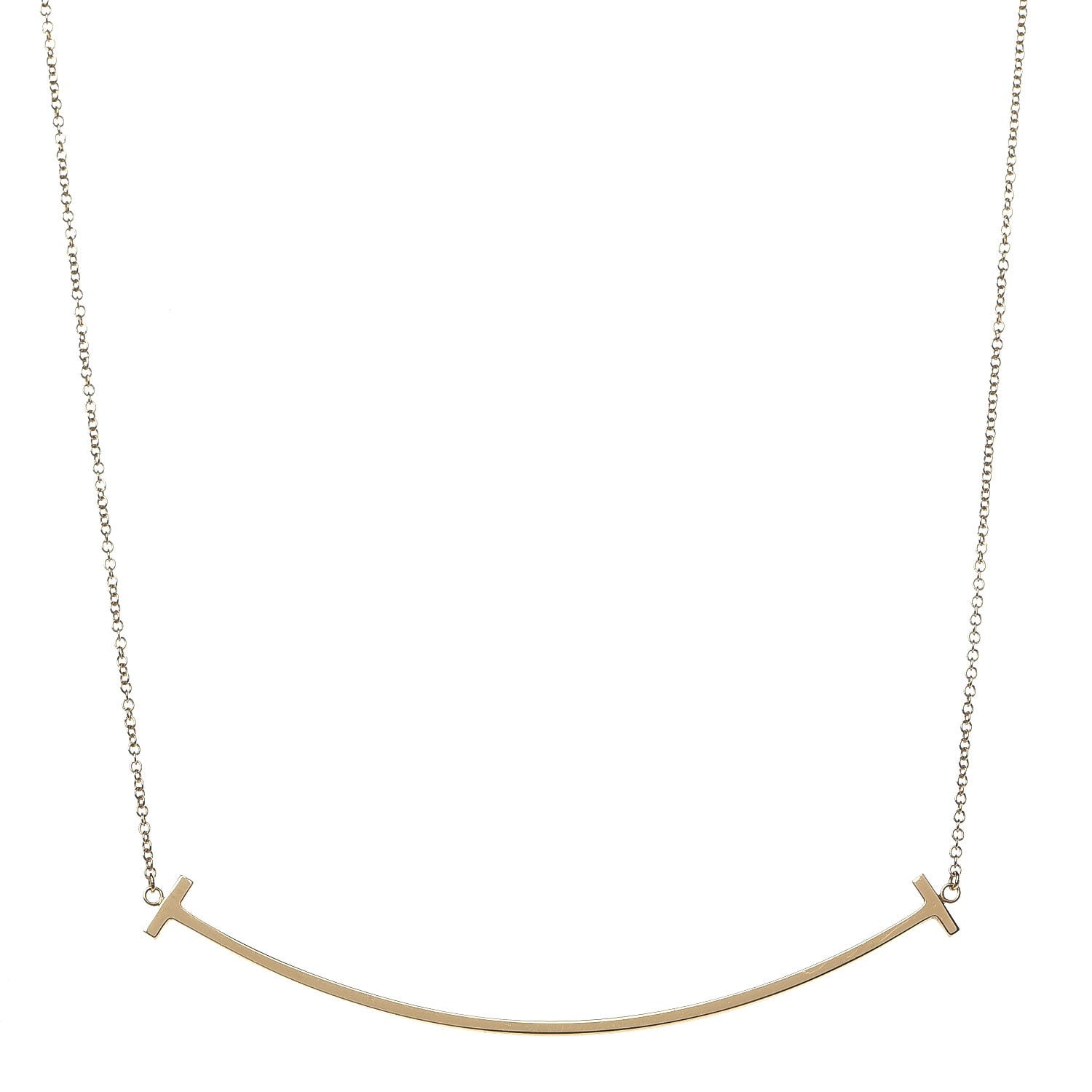 Tiffany 18K Yellow Gold Large T Smile Pendant Necklace 1 of 6