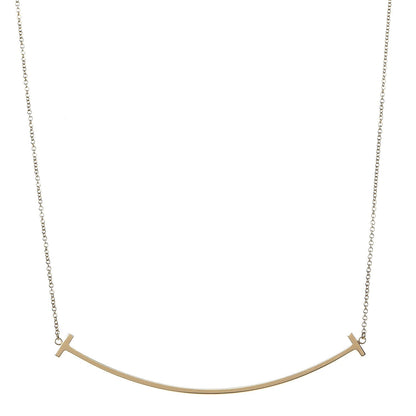 Tiffany 18K Yellow Gold Large T Smile Pendant Necklace 1 of 6