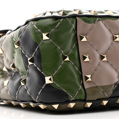 Valentino Garavani Nappa Camouflage Medium Rockstud Spike Shoulder Bag Verde Rouge 8 of 10