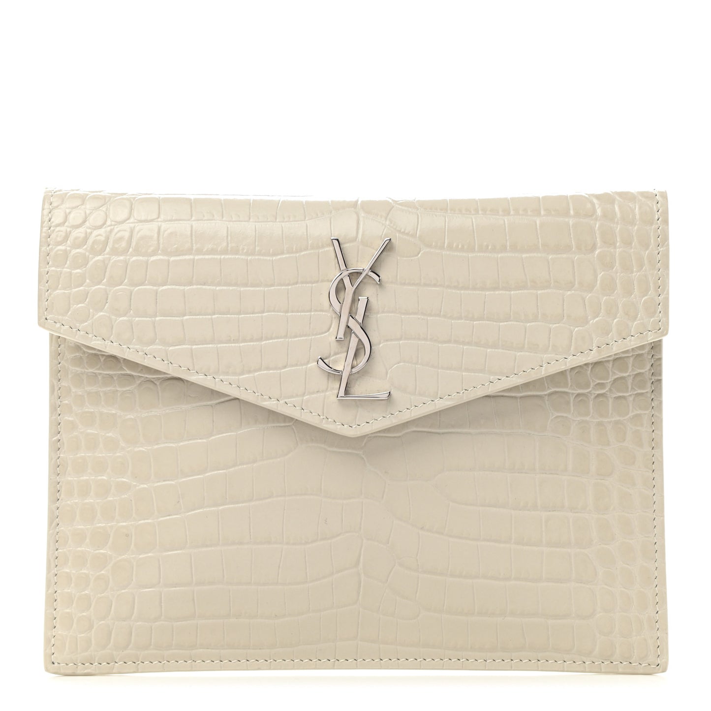 Calfskin Crocodile Embossed Monogram Uptown Baby Pouch Perle