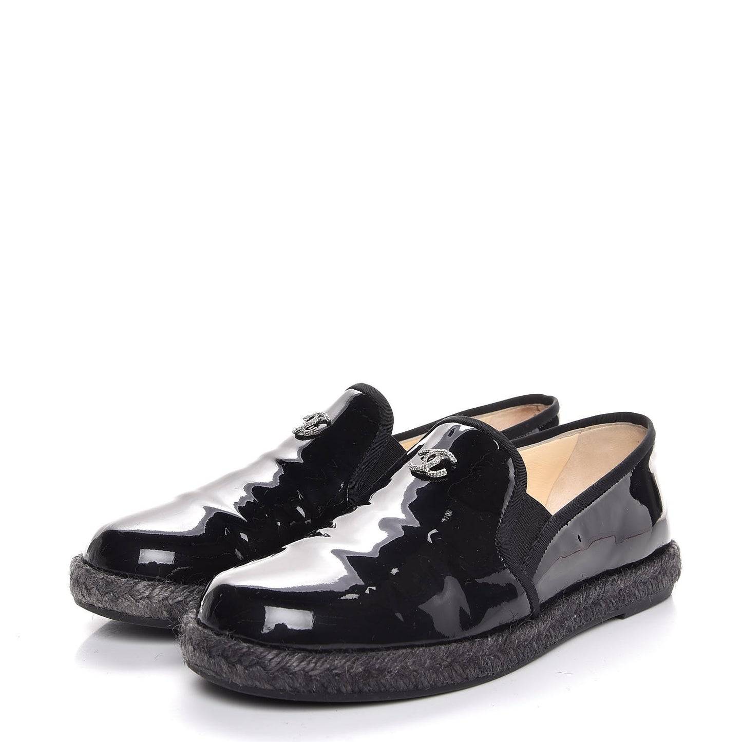 Patent Calfskin CC Mocassin Loafer Espadrilles 37 Black