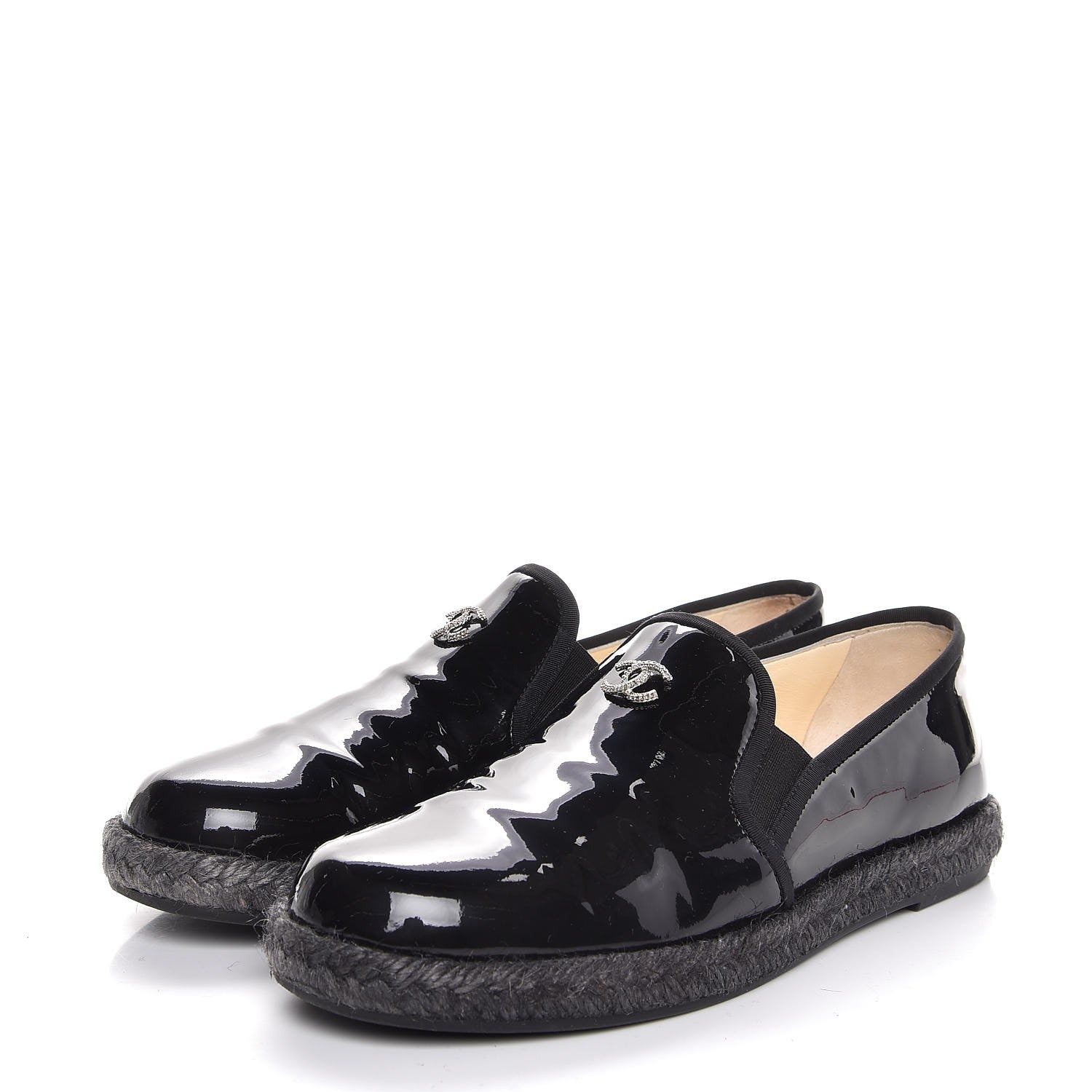 Chanel Patent Calfskin CC Mocassin Loafer Espadrilles 37 Black 3 of 10