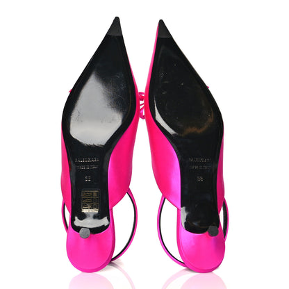 Balenciaga Satin Pointed Toe Knife Slingback 40mm Mules 38 Rose Fuchsia 5 of 9