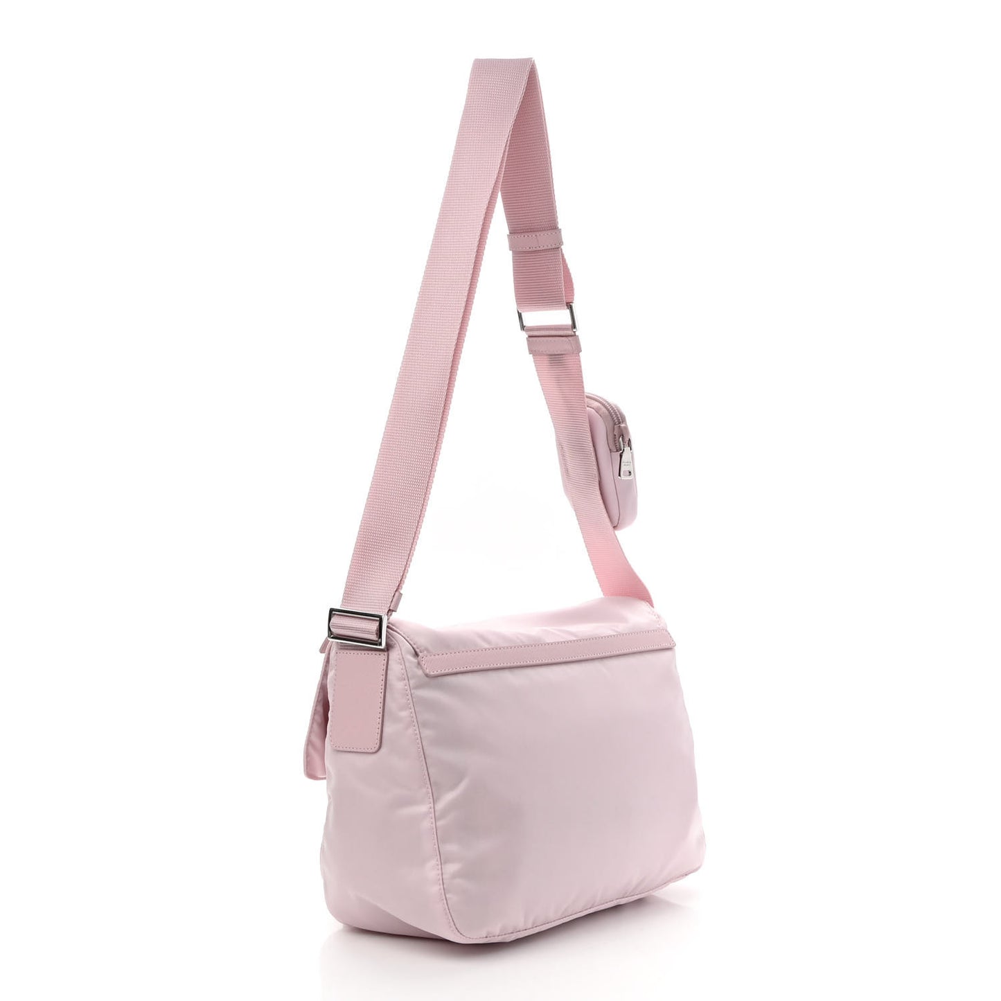 Re-Nylon Vela Saffiano Pocket Double Buckle Messenger Shoulder Bag Alabastro
