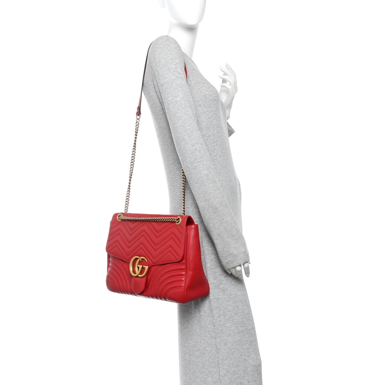 Gucci Calfskin Matelasse Large GG Marmont Shoulder Bag Hibiscus Red 2 of 10