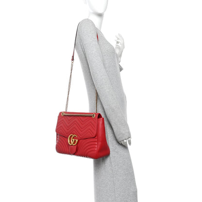 Gucci Calfskin Matelasse Large GG Marmont Shoulder Bag Hibiscus Red 2 of 10