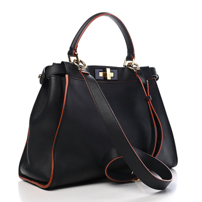 Fendi Vitello Seta Burro Medium Peekaboo Iconic Satchel Blue Notte Plaster 3 of 8