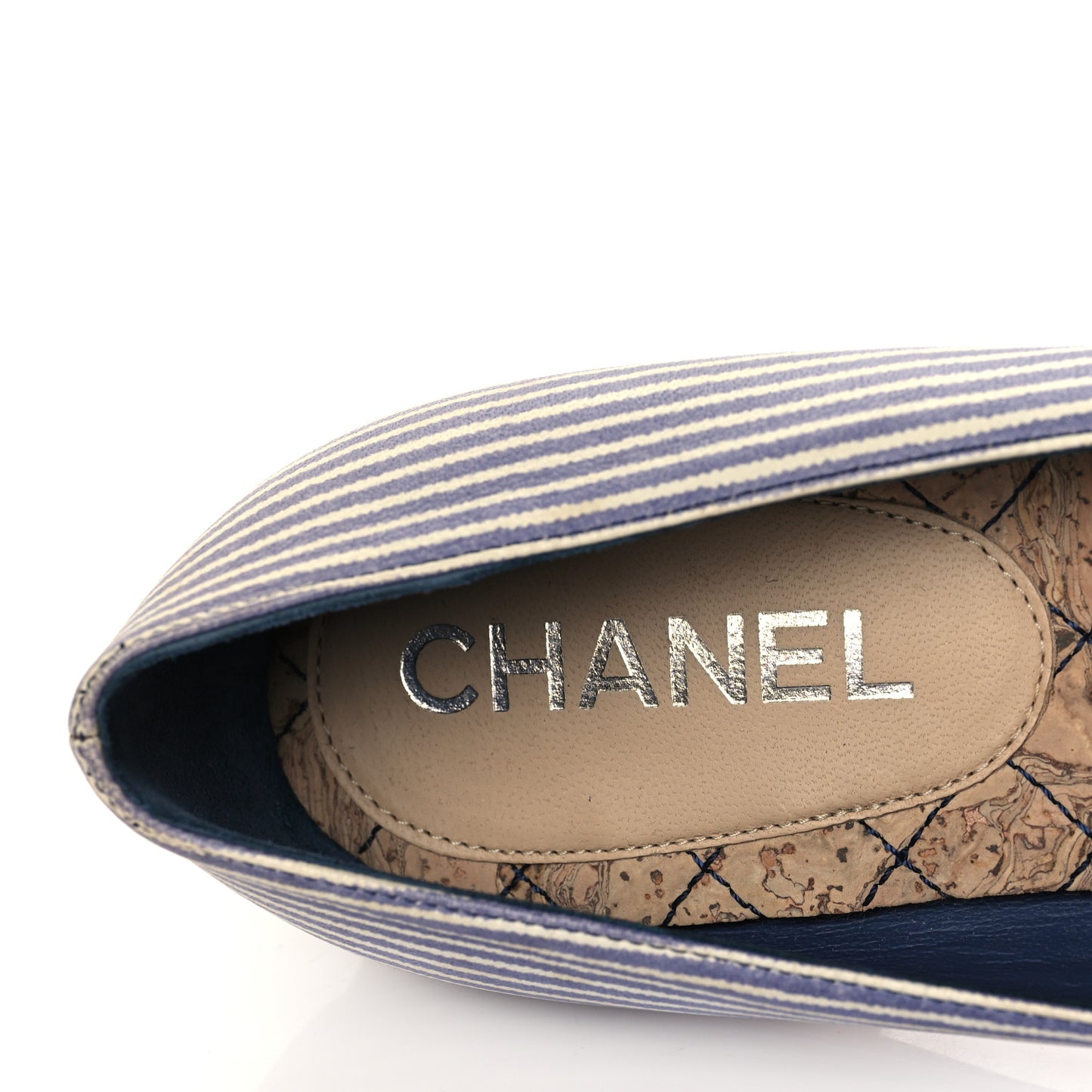 Lambskin Striped Camellia Ballerina Flats 35 Dark Blue