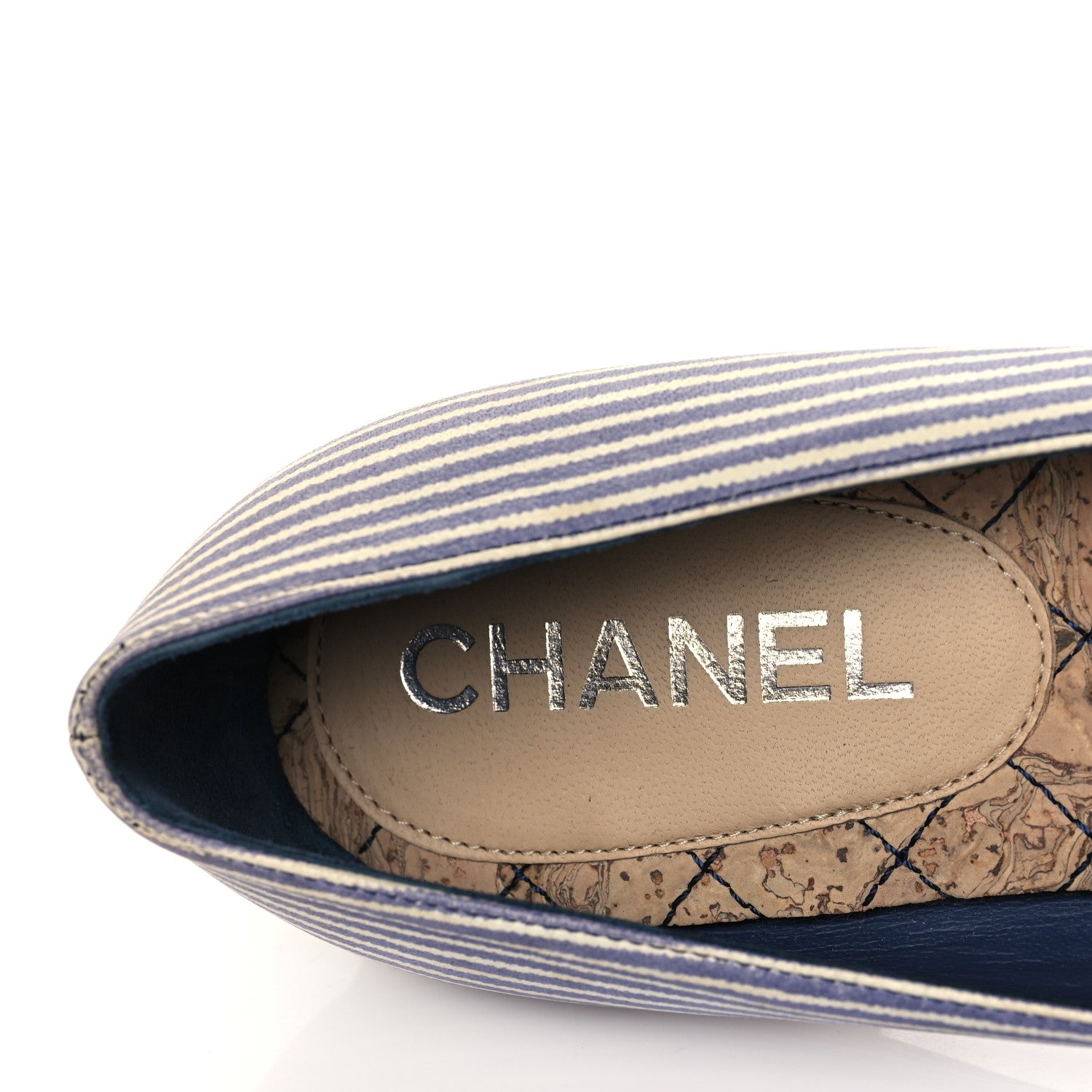 Chanel Lambskin Striped Camellia Ballerina Flats 35 Dark Blue 7 of 10