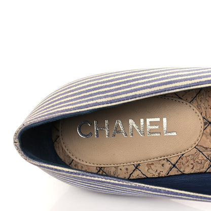 Chanel Lambskin Striped Camellia Ballerina Flats 35 Dark Blue 7 of 10