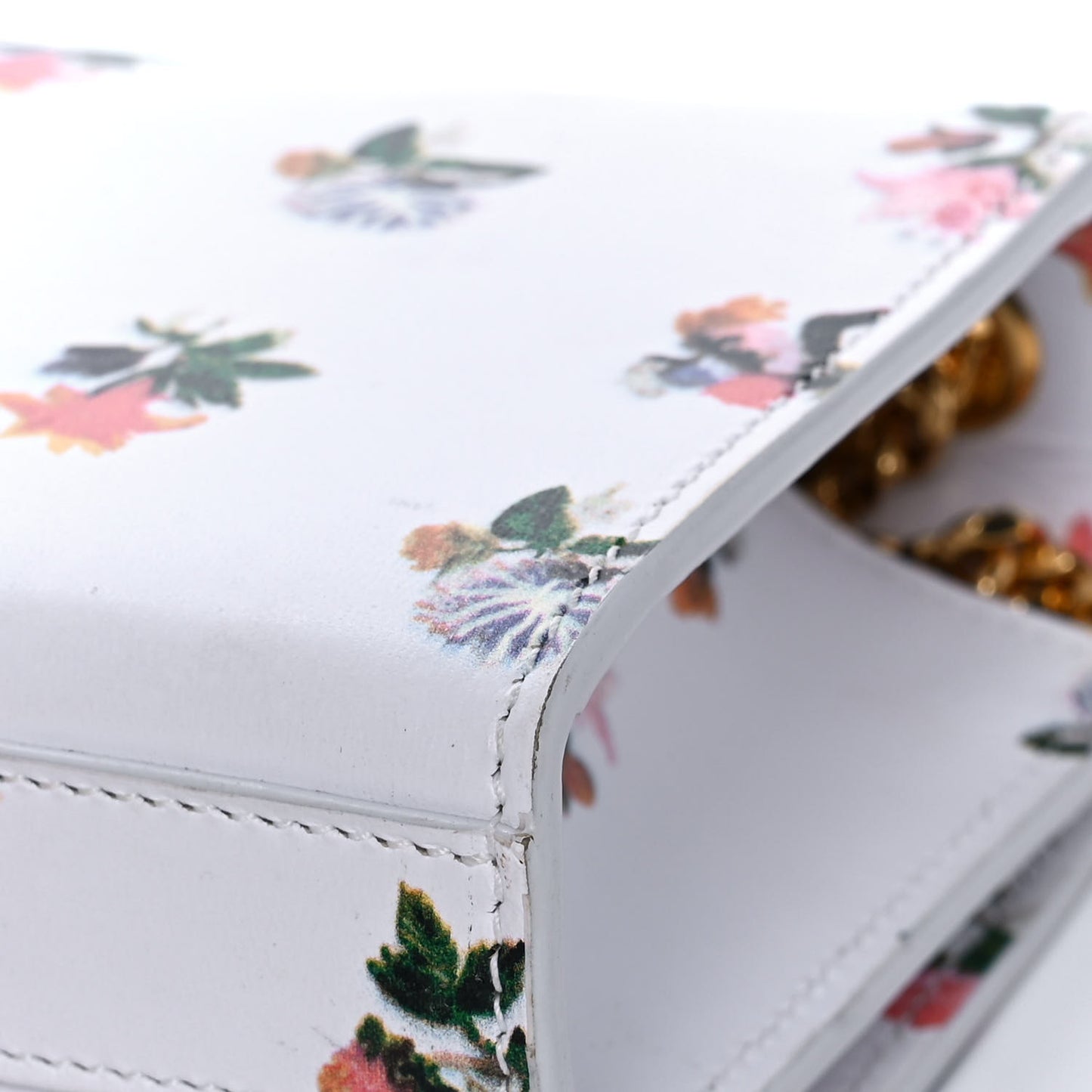 Calfskin Prairie Flower Printed Small Classic Monogram Kate Satchel White