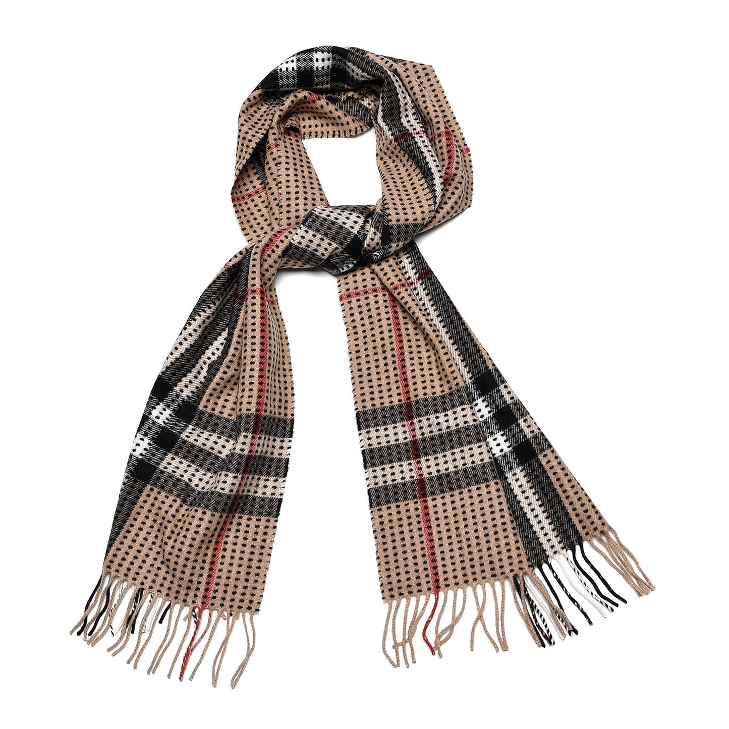 Cashmere Military Stitch Giant Check Scarf Camel