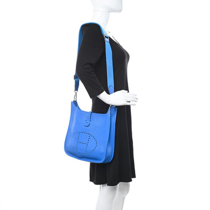 Hermes Taurillon Clemence Evelyne III PM Bleu Hydra 2 of 14