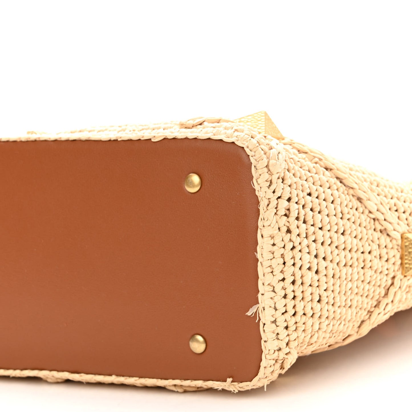 Raffia Calfskin Large Roman Stud Tote Naturale