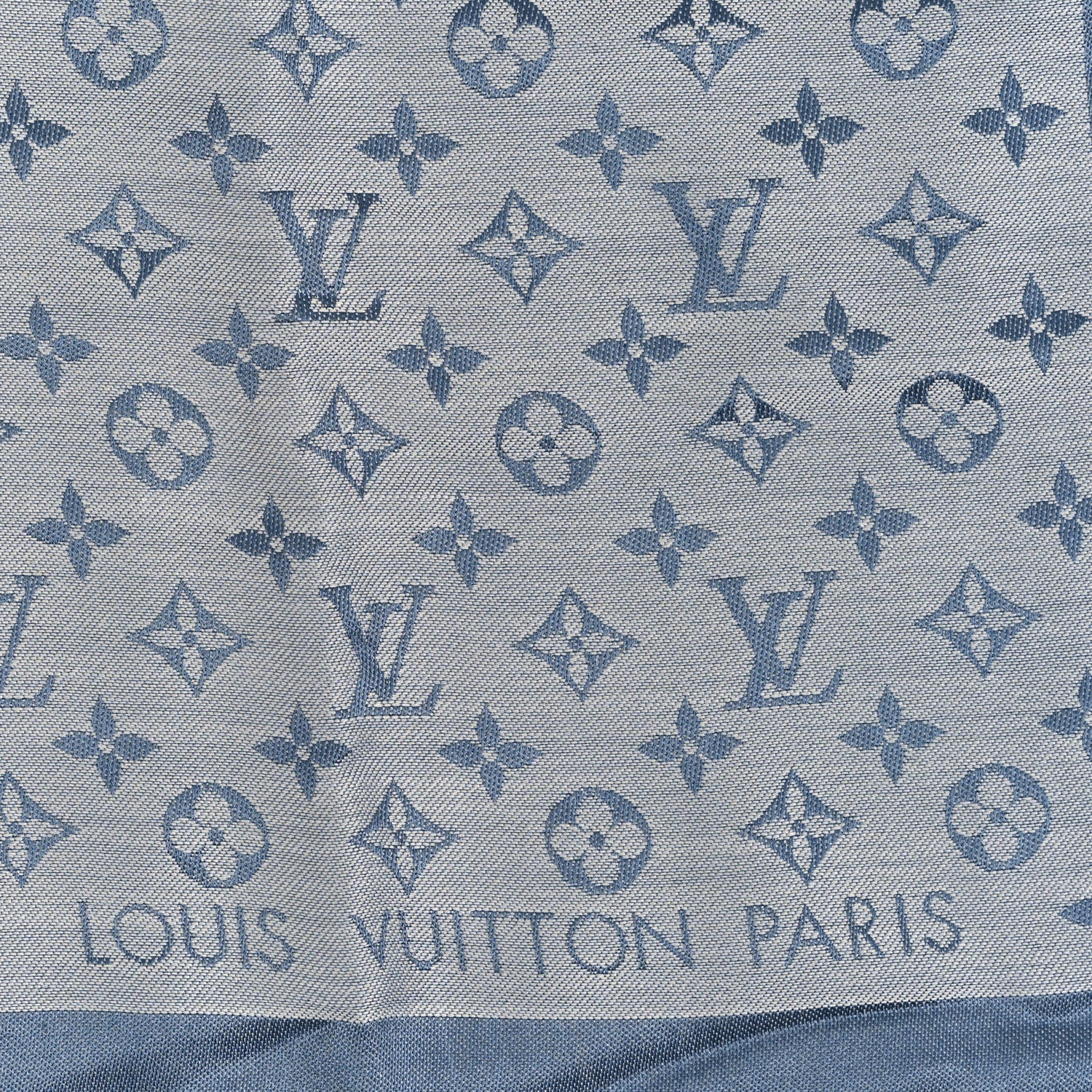 Louis Vuitton Silk Wool Monogram Denim Shawl Light Blue 2 of 3
