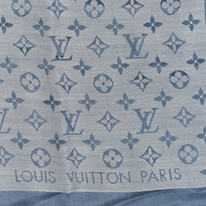 Louis Vuitton Silk Wool Monogram Denim Shawl Light Blue 2 of 3