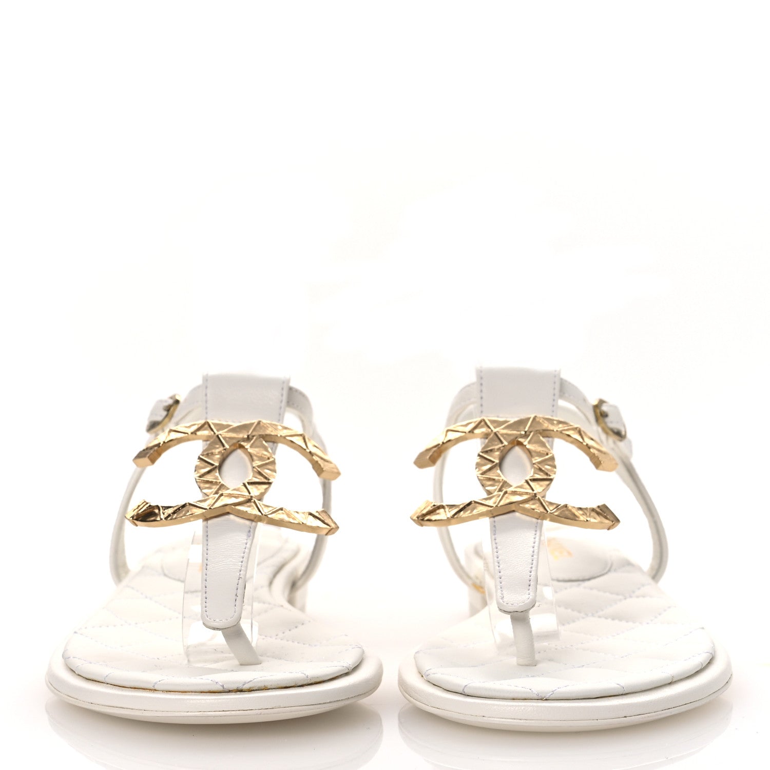 Chanel Lambskin CC Thong Sandals 36 White 3 of 11
