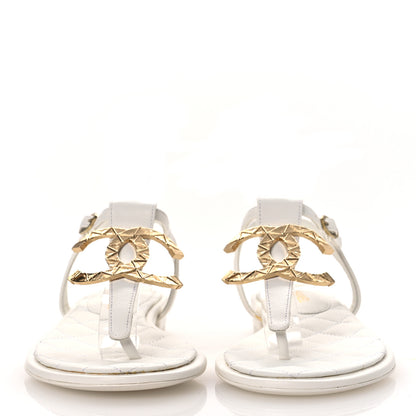 Chanel Lambskin CC Thong Sandals 36 White 3 of 11