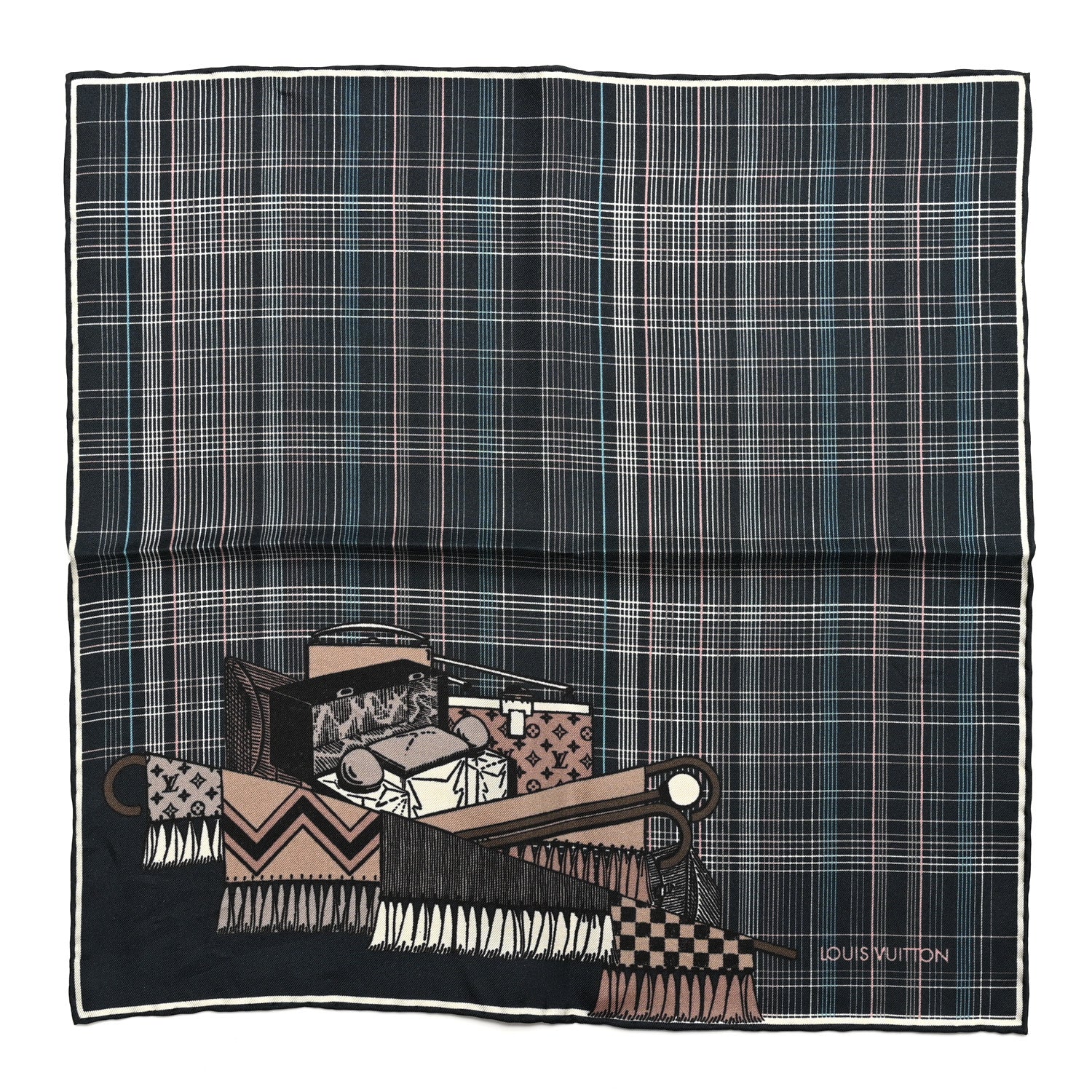 Louis Vuitton Silk Monogram Plaid Pocket Square Scarf 1 of 4