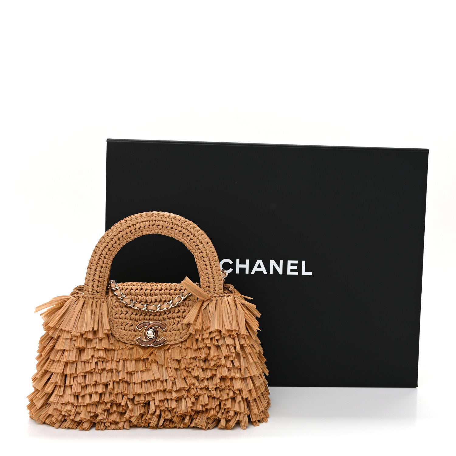 Chanel Raffia Fringe Nano Kelly Shopper Dark Beige 11 of 11