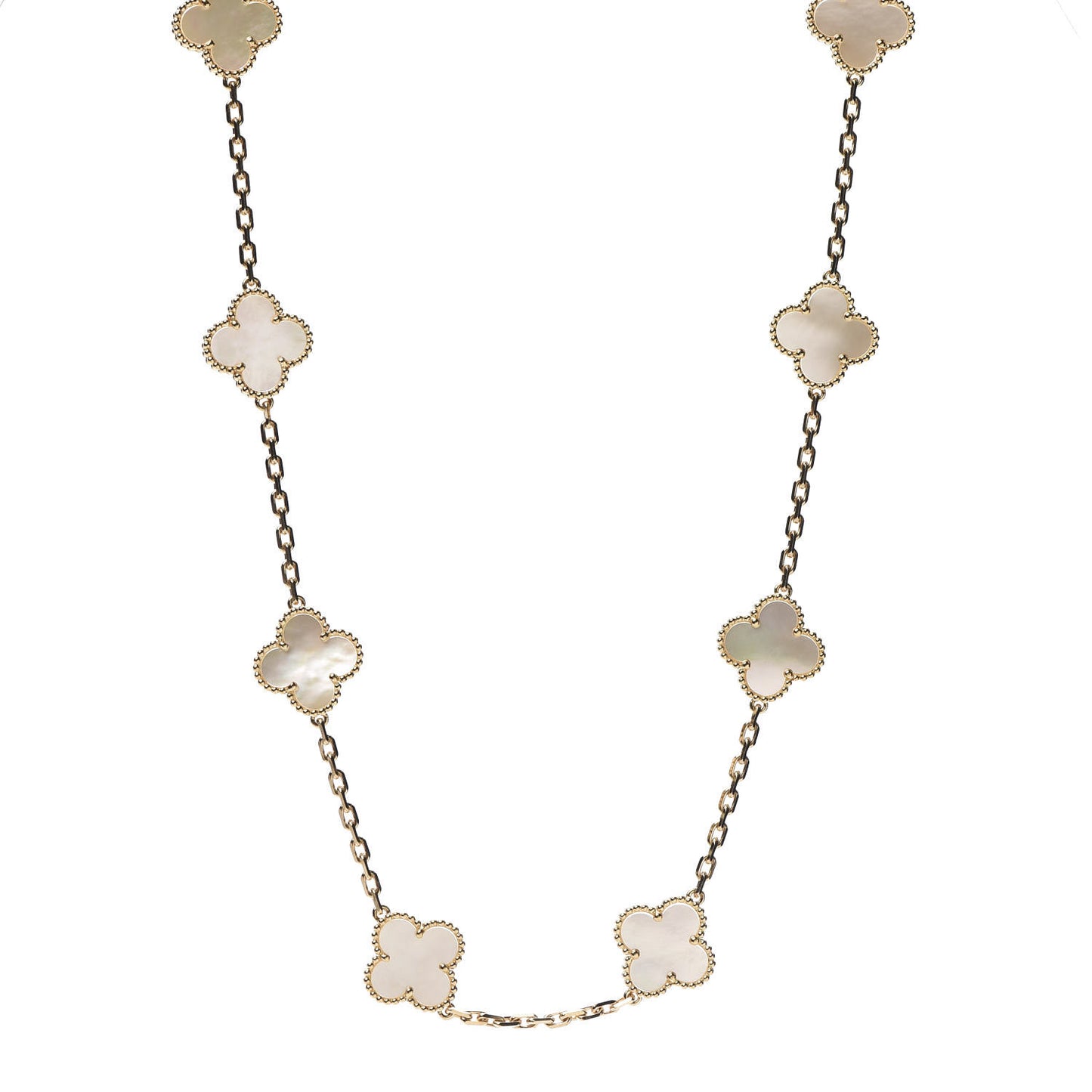 18K Yellow Gold Mother of Pearl 10 Motifs Vintage Alhambra Necklace