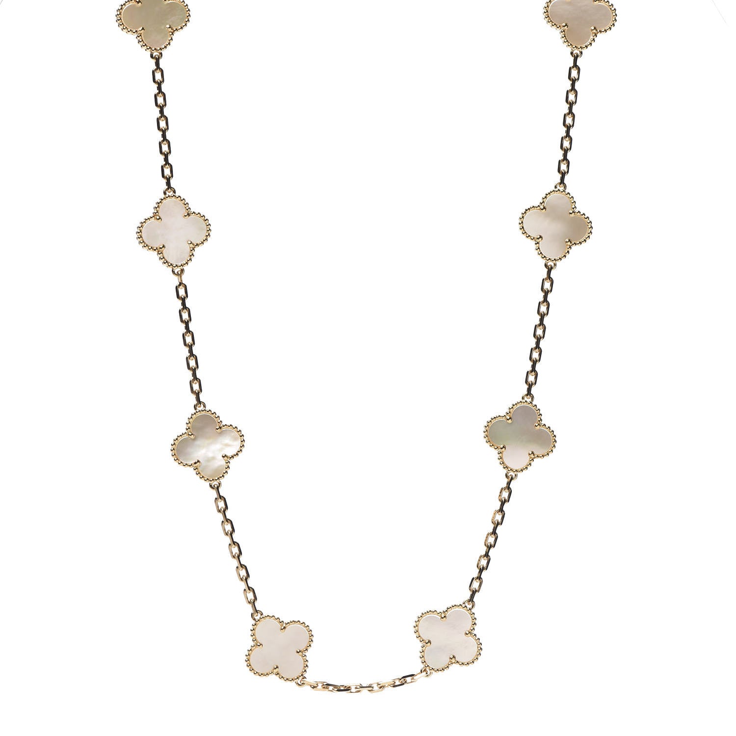 Van Cleef & Arpels 18K Yellow Gold Mother of Pearl 10 Motifs Vintage Alhambra Necklace 1 of 5