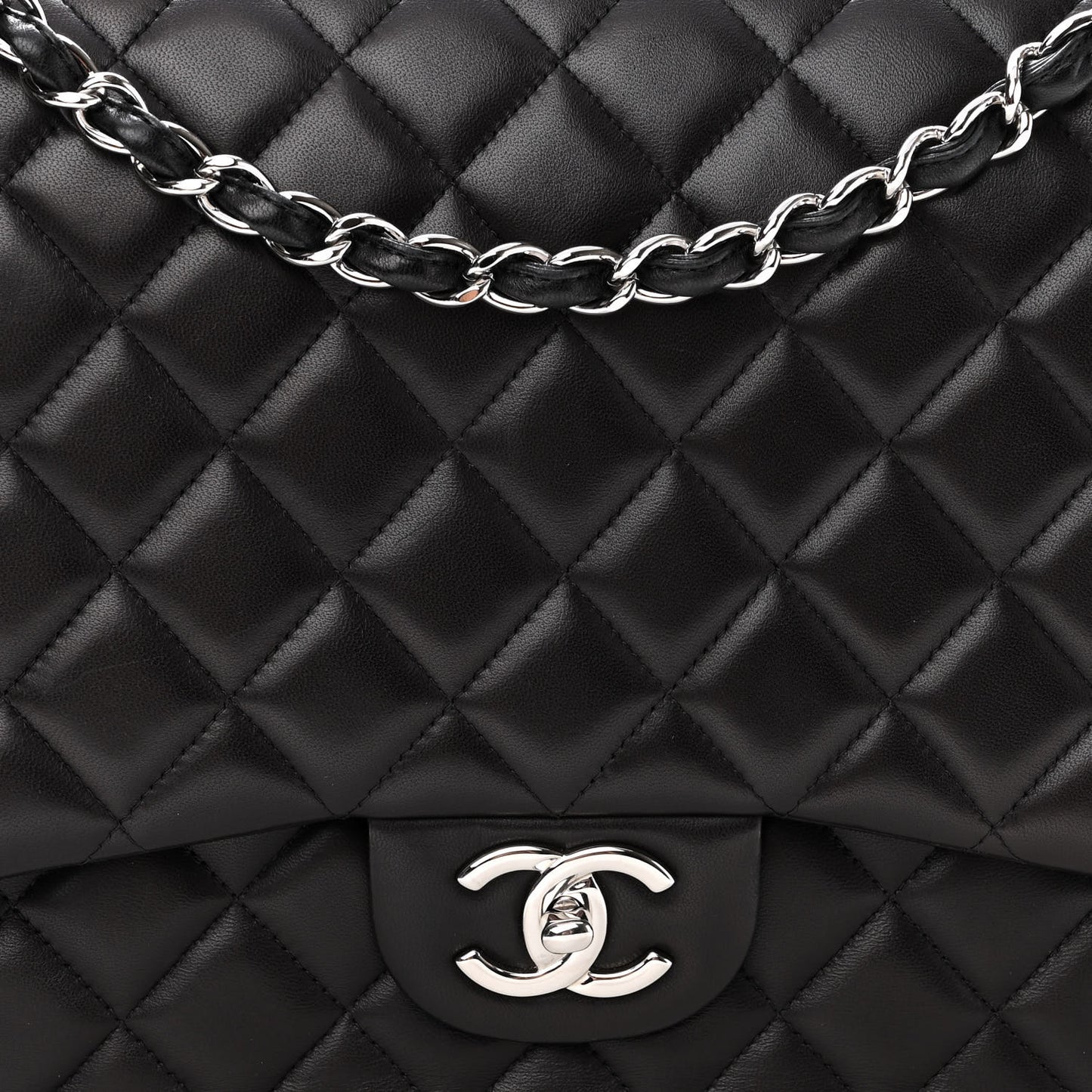 Lambskin Quilted Maxi Double Flap Black