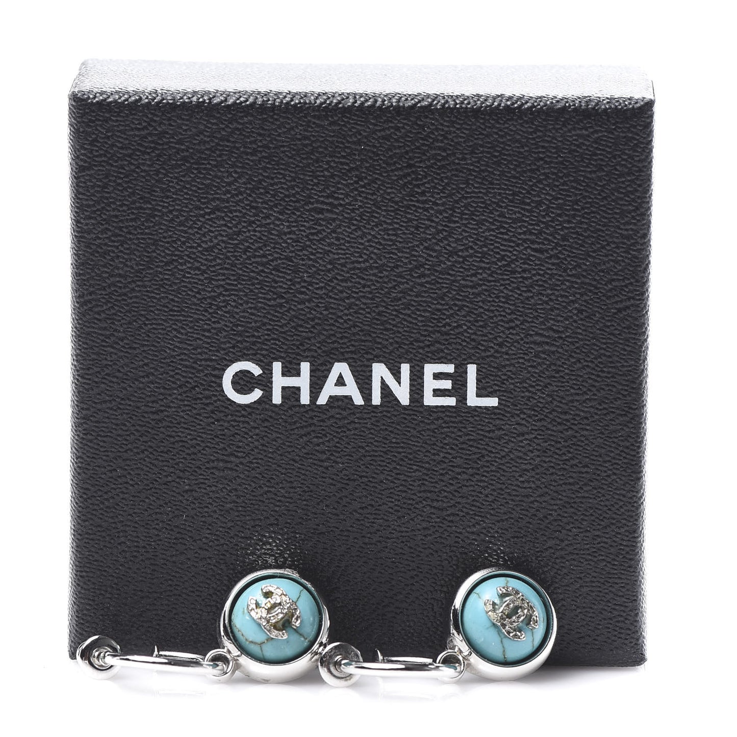 Bead CC Dangle Earrings Silver Turquoise