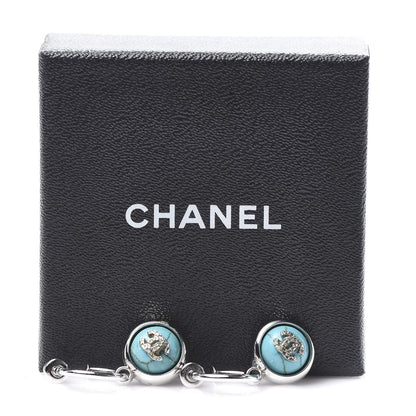 Chanel Bead CC Dangle Earrings Silver Turquoise 5 of 5