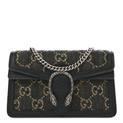 Gucci Jacquard Black Denim GG Monogram Super Mini Dionysus Shoulder Bag Black Ivory 1 of 10