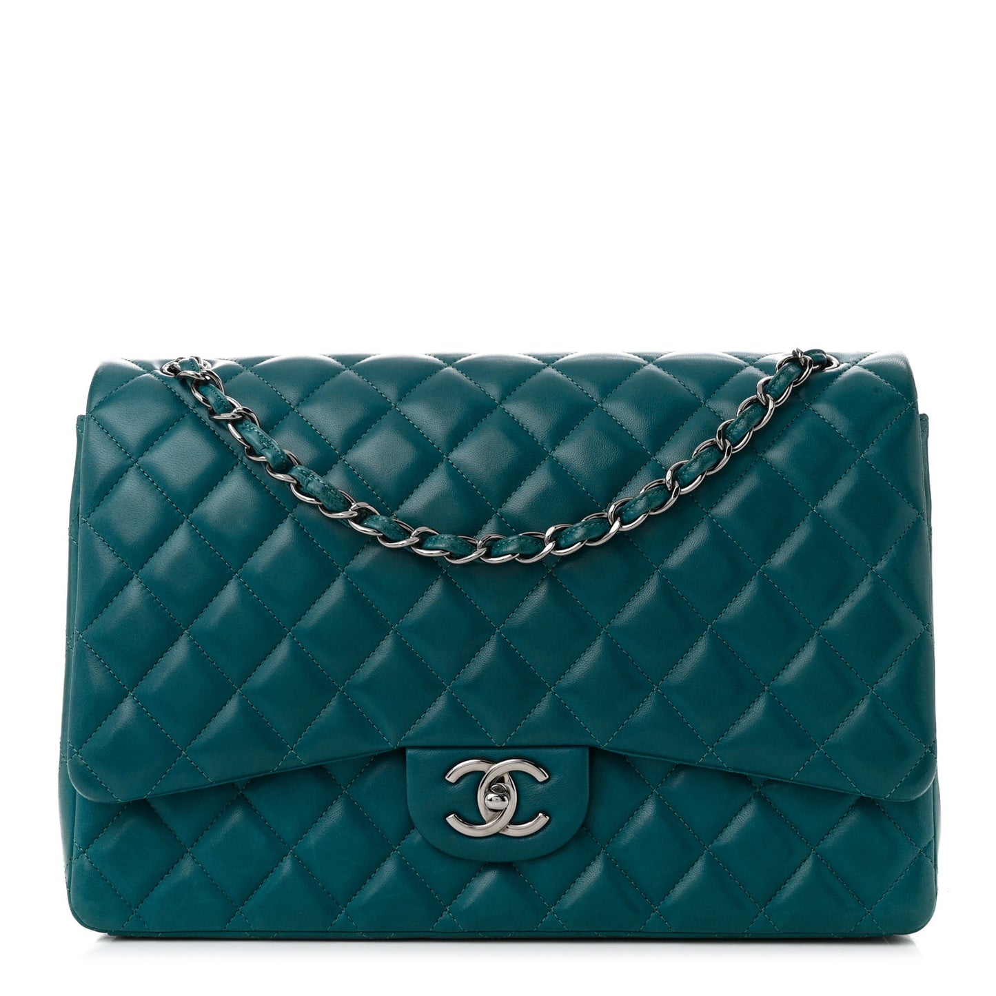 Lambskin Quilted Maxi Double Flap Turquoise