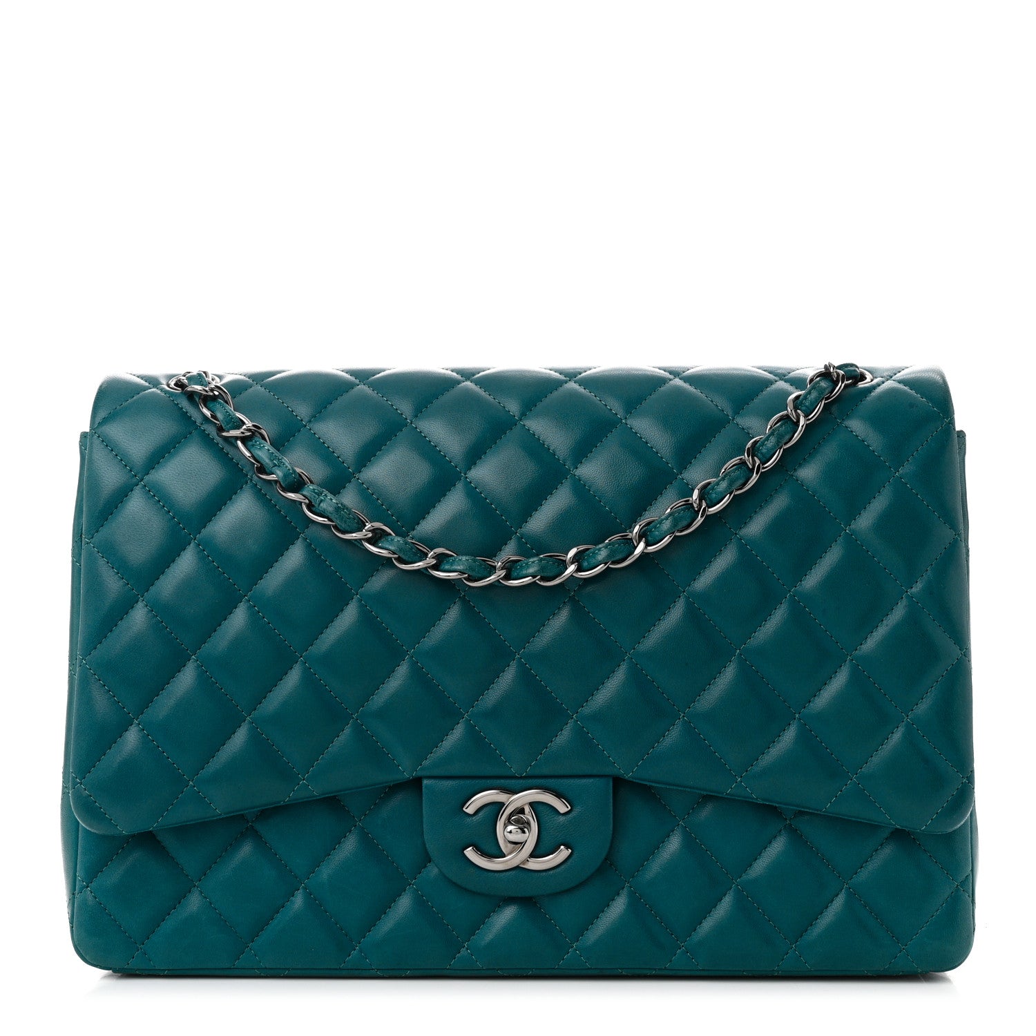 Chanel Lambskin Quilted Maxi Double Flap Turquoise 1 of 10