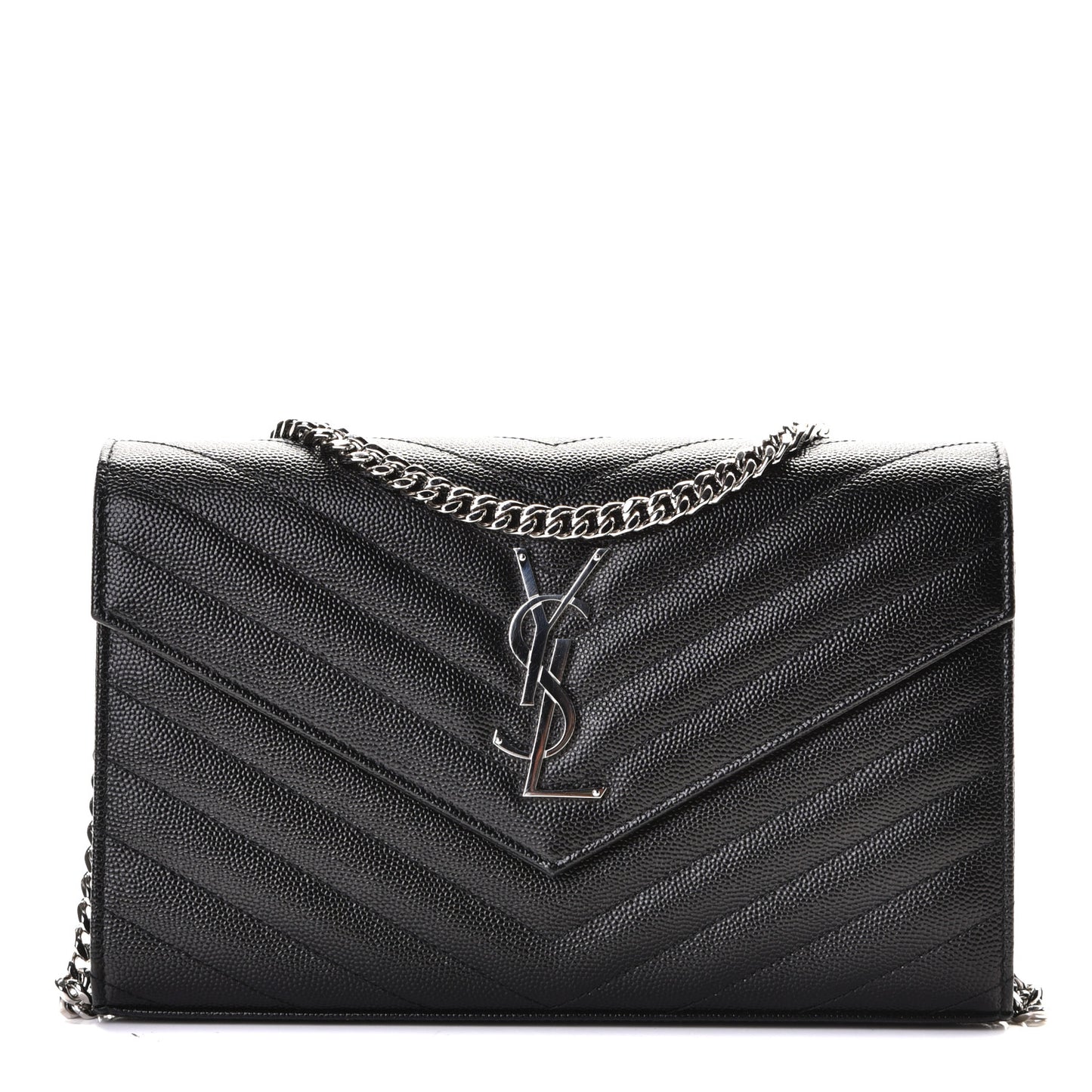 Grain De Poudre Matelasse Chevron Monogram Chain Wallet Black