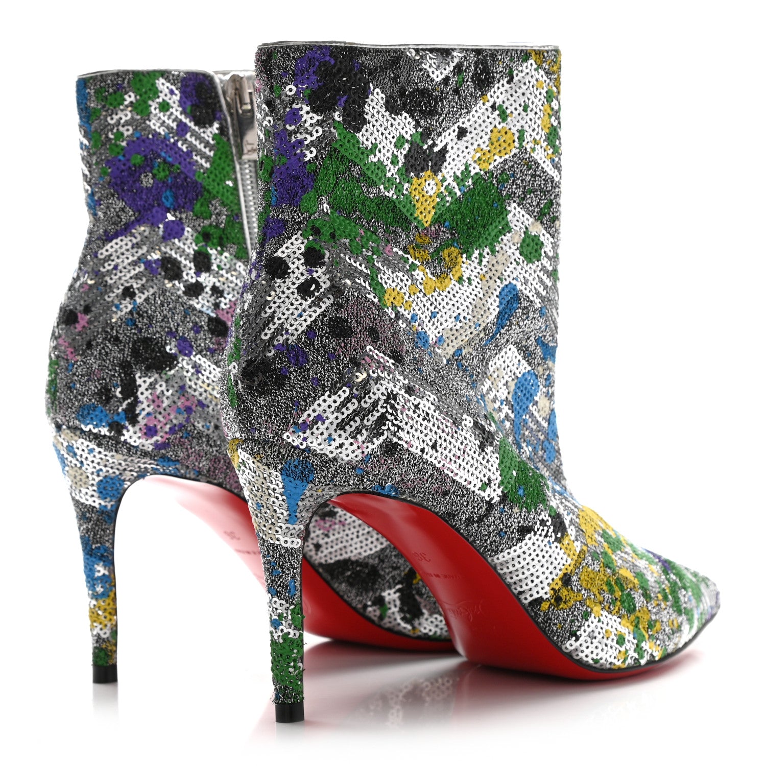 Christian Louboutin Paillette Splash So Kate Booty 85 Ankle Boots 36 Silver Multicolor 4 of 7