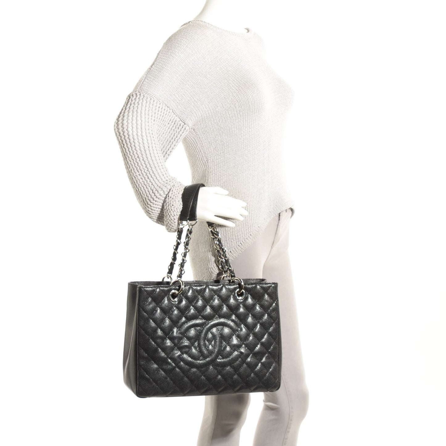 Caviar Quilted Grand Shopping Tote GST Black