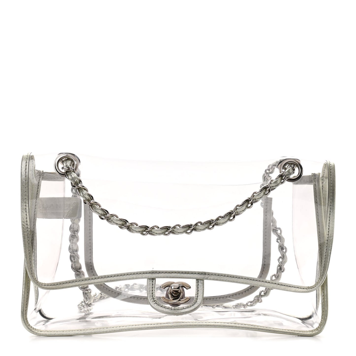 Metallic Lambskin PVC Medium Naked Flap Transparent Silver