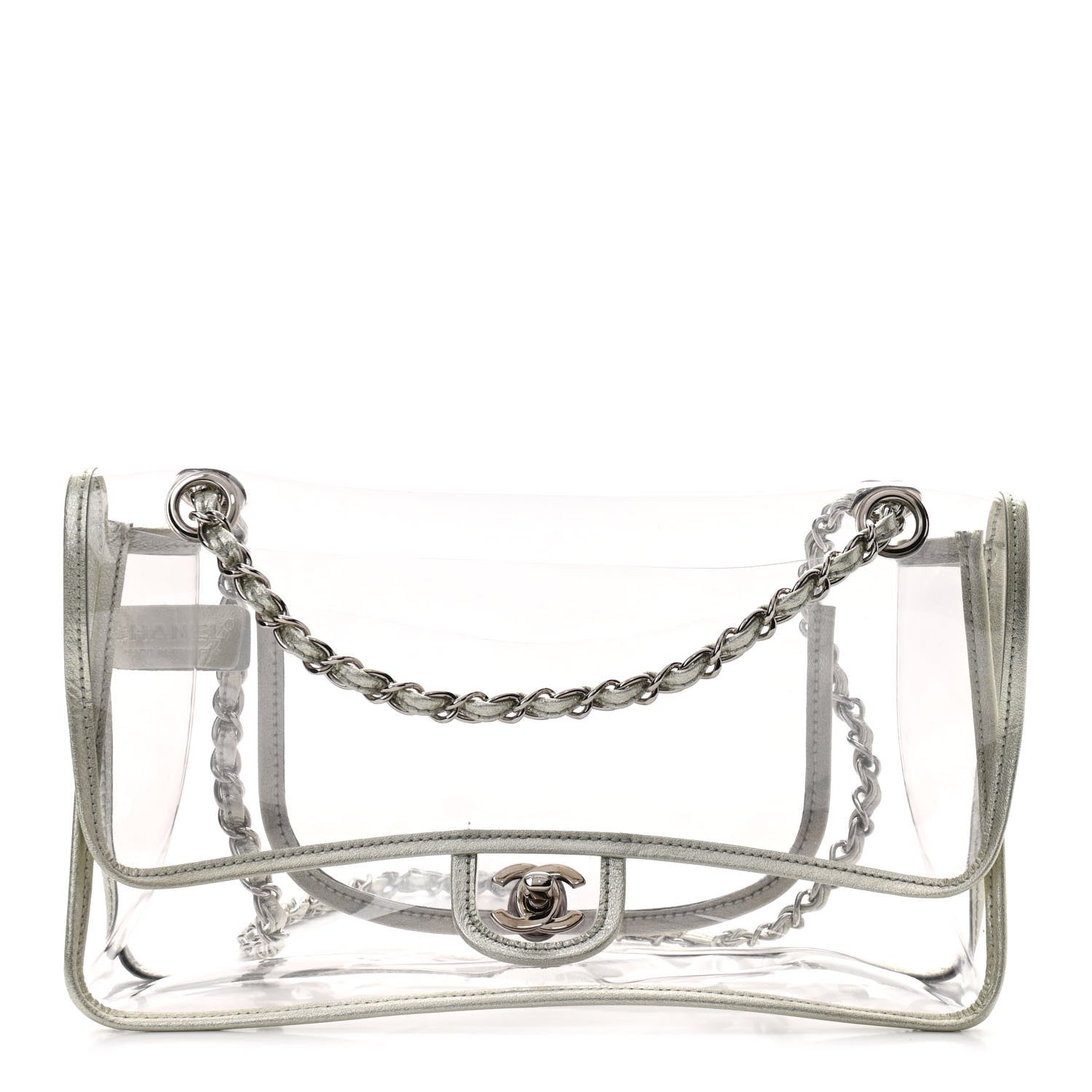 Chanel Metallic Lambskin PVC Medium Naked Flap Transparent Silver 1 of 11